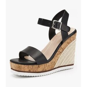 Women's Espadrille Wedge Sandals Ankle Strap Platform Summer Resort Size 7 Black